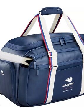 2026 Wilson Navy Duffel Bag with White and Red-Trim Straps